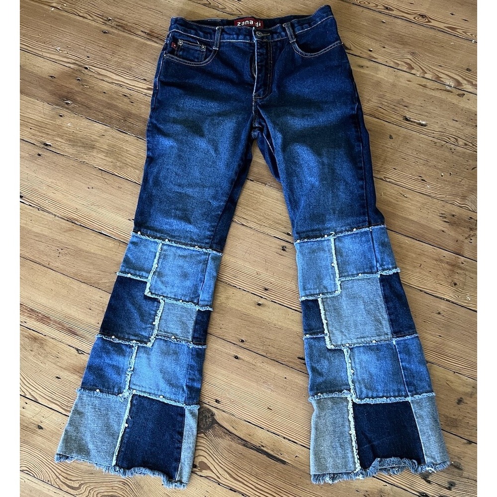 Vintage 90s Zana Di Patchwork Flare Jeans Women's 5 Y2K